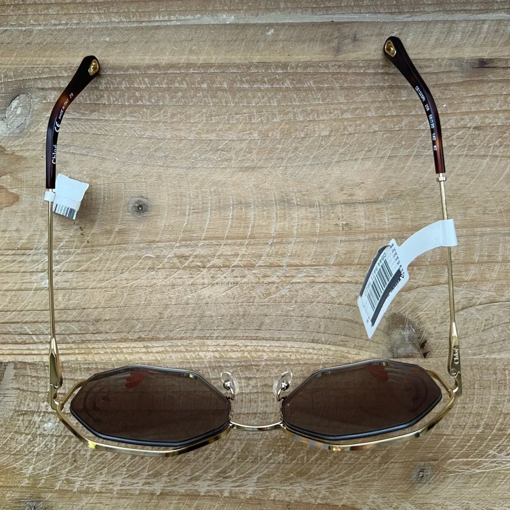 CHLOÉ Havana 58MM Hexagon Sunglasses New